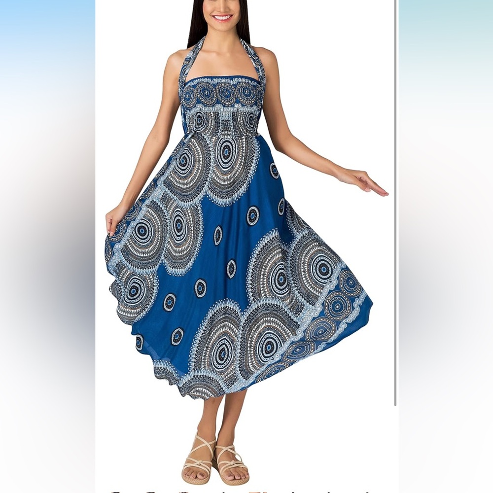 Asymmetrical Paisley Maxi Skirt Midi Dress Boho Sleeveless Smocked Tube Halter